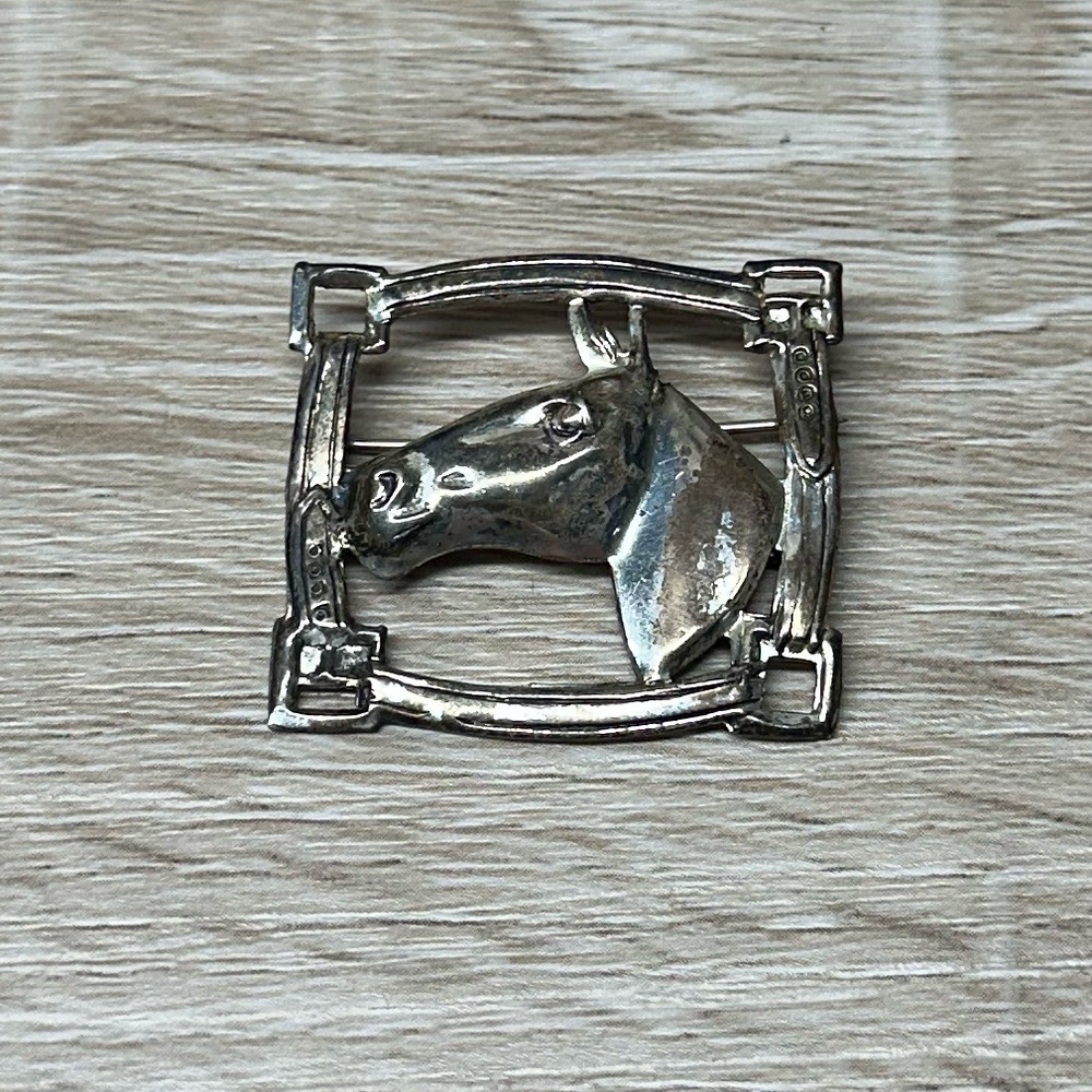 Vintage Sterling Silver Square Horse Brooch